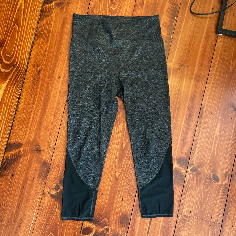 Athleta Gray Capri Leggings with Mesh Bottom
